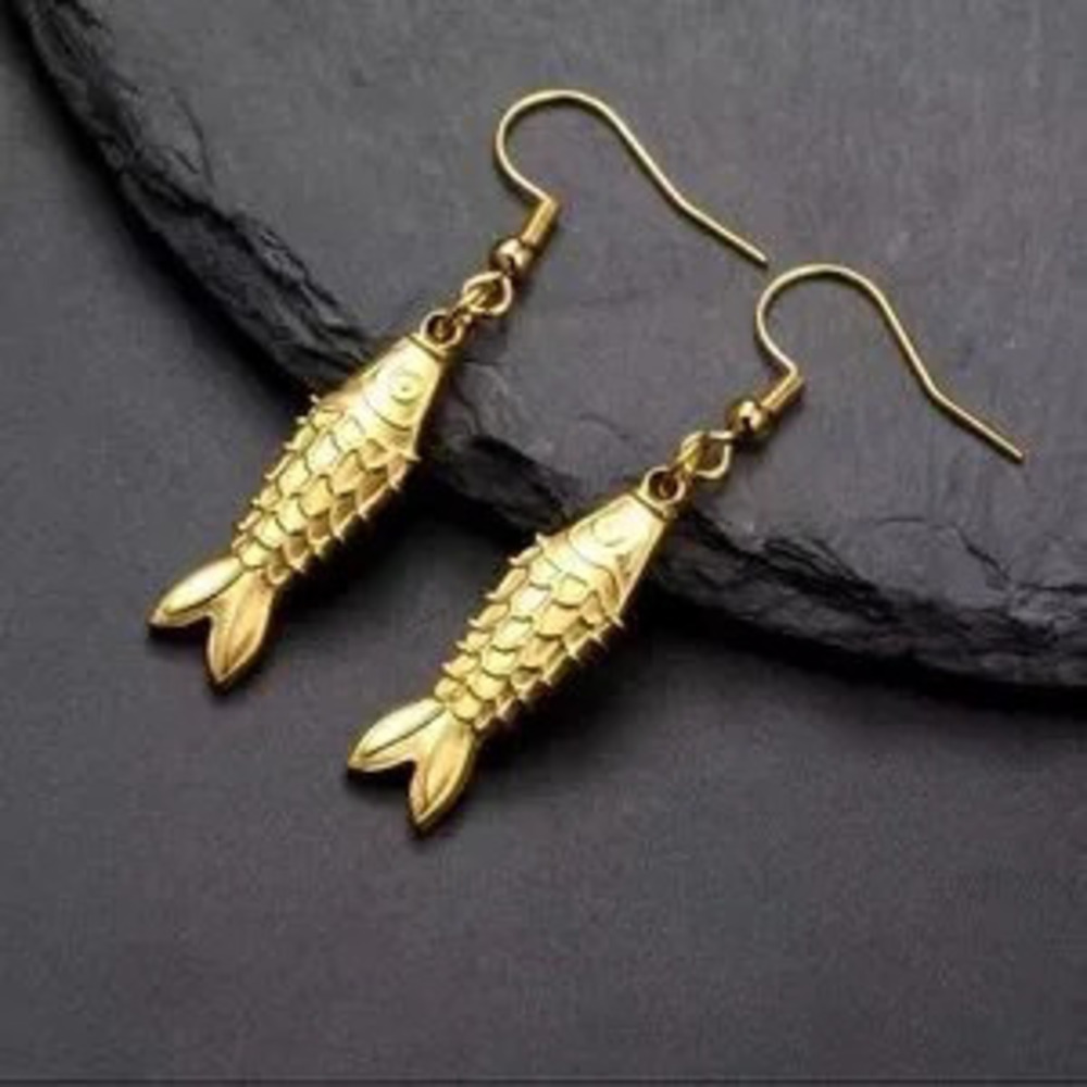 18k Gold Plated Fish Stud Earrings for Women